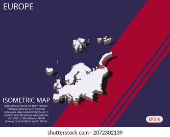 Mapa isométrico blanco de los elementos de Europa azul y rojo para el mapa de conceptos fácil de editar y personalizar. Pasos 10