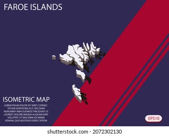 White isometric map of Faroe Islands elements Blue And Red background for concept map easy to edit and customize. eps 10