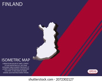 Mapa isométrico blanco de los elementos finlandeses de fondo azul y rojo para el mapa conceptual fácil de editar y personalizar. Pasos 10