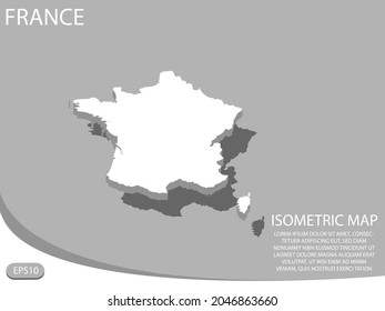 white isometric map of France elements gray
 background for concept map easy to edit and customize. eps 10