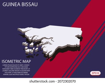 White isometric map of Guinea Bissau elements Blue And Red background for concept map easy to edit and customize. eps 10