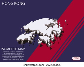 Mapa isométrico blanco de los elementos de Hong Kong de fondo azul y rojo para el mapa conceptual fácil de editar y personalizar. Pasos 10