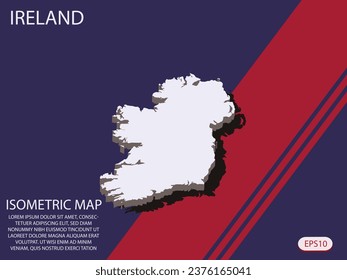 Mapa isométrico blanco de los elementos de Irlanda de fondo azul y rojo para el mapa conceptual fácil de editar y personalizar. Pasos 10