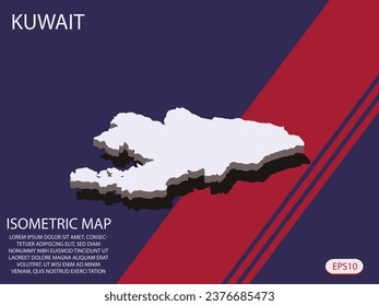 White isometric map of Kuwait elements Blue And Red background for concept map easy to edit and customize. eps 10