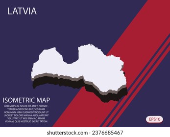 Mapa isométrico blanco de elementos de Letonia de fondo azul y rojo para el mapa conceptual fácil de editar y personalizar. Pasos 10