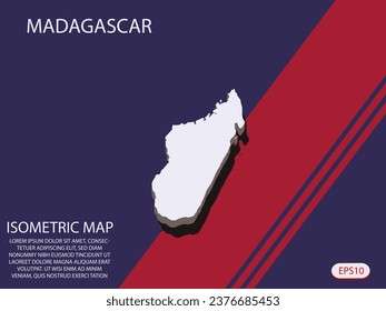 White isometric map of Madagascar elements Blue And Red background for concept map easy to edit and customize. eps 10