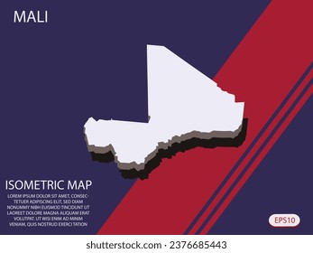 White isometric map of Mali elements Blue And Red background for concept map easy to edit and customize. eps 10