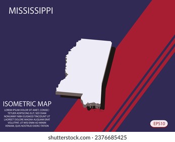 White isometric map of Mississippi elements Blue And Red background for concept map easy to edit and customize. eps 10