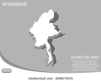 white isometric map of Myanmar elements gray
 background for concept map easy to edit and customize. eps 10