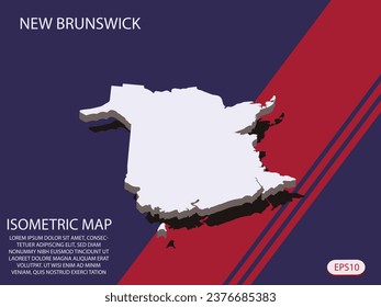 Mapa isométrico blanco de los elementos de New Brunswick de fondo azul y rojo para el mapa conceptual fácil de editar y personalizar. Pasos 10