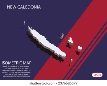 White isometric map of New Caledonia elements Blue And Red background for concept map easy to edit and customize. eps 10