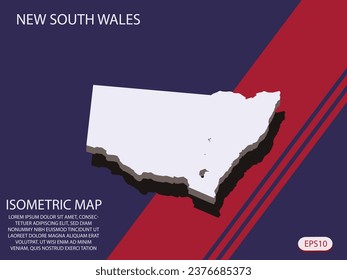 Mapa isométrico blanco de los elementos de Nueva Gales del Sur Azul y Rojo para el mapa conceptual fácil de editar y personalizar. Pasos 10