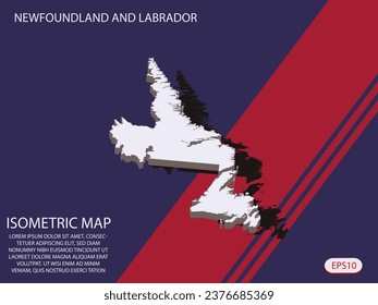 White isometric map of Newfoundland and Labrador elements Blue And Red background for concept map easy to edit and customize. eps 10