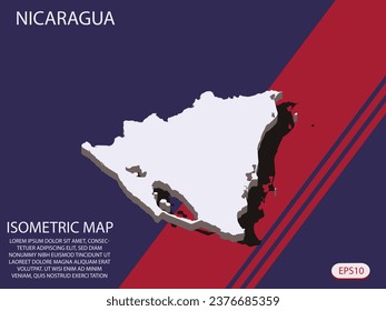 Mapa isométrico blanco de los elementos de Nicaragua de fondo azul y rojo para el mapa conceptual fácil de editar y personalizar. Pasos 10