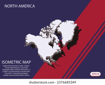 Mapa isométrico blanco de los elementos de Norteamérica de fondo azul y rojo para el mapa conceptual fácil de editar y personalizar. Pasos 10