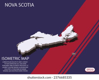 White isometric map of Nova Scotia elements Blue And Red background for concept map easy to edit and customize. eps 10