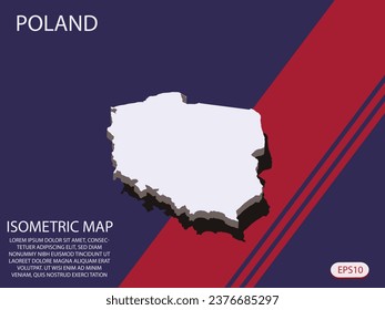 White isometric map of Poland elements Blue And Red background for concept map easy to edit and customize. eps 10