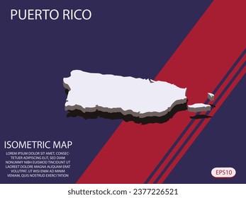 White isometric map of Puerto Rico elements Blue And Red background for concept map easy to edit and customize. eps 10