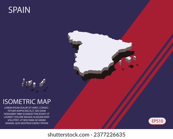 White isometric map of Spain elements Blue And Red background for concept map easy to edit and customize. eps 10