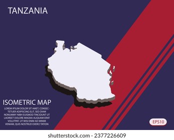White isometric map of Tanzania elements Blue And Red background for concept map easy to edit and customize. eps 10