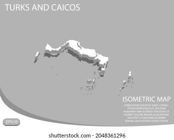 white isometric map of Turks and Caicos elements gray
 background for concept map easy to edit and customize. eps 10
