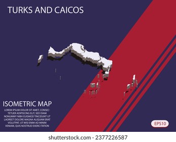 White isometric map of Turks and Caicos elements Blue And Red background for concept map easy to edit and customize. eps 10