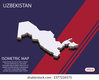 White isometric map of Uzbekistan elements Blue And Red background for concept map easy to edit and customize. eps 10