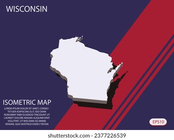 White isometric map of Wisconsin elements Blue And Red background for concept map easy to edit and customize. eps 10