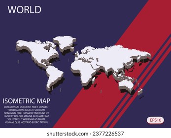 White isometric map of World elements Blue And Red background for concept map easy to edit and customize. eps 10