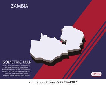 White isometric map of Zambia elements Blue And Red background for concept map easy to edit and customize. eps 10