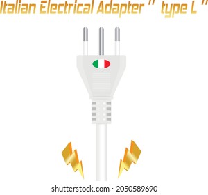 white Italian electrical adapter "type L" with three pins and Italian flag 