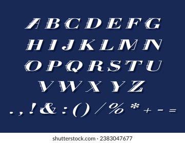 White italic alphabet set for dark theme. Vector decorative typography. Decorative typeset style. Latin script for headers. Trendy letters and numbers for graphic posters, banners, invitations texts