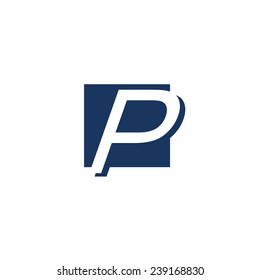 White italic letter P on dark blue square