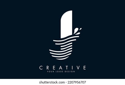 Logotipo de la letra blanca J con Waves y Water Drops Design Vector Illustration.