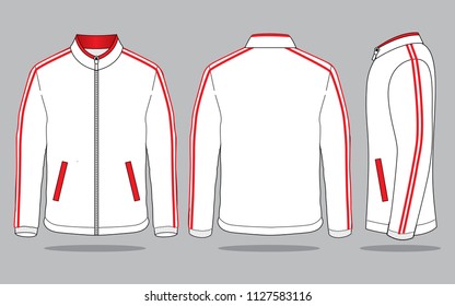 White Jacket With Double Red Lines Design Vector.Front,Back and Side View