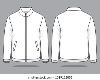 White Jacket With Stand Up Collar Template on Gray Background.
Front and Back View, Vector File