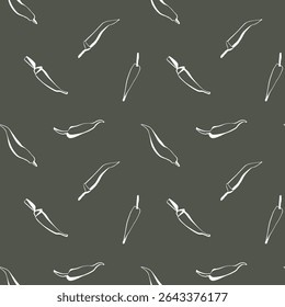 White jalapeno pepper seamless pattern on dark green background in minimal line art style for kitchen decor or food packaging