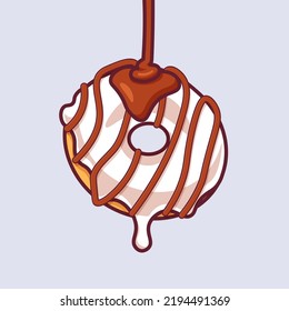 white jam donuts float in pouring melted chocolate jam
