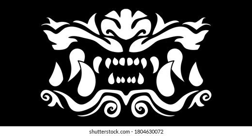 White Japanese demon jaws vector illustration on black background.