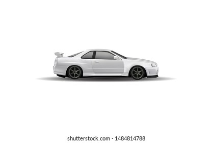 white japanese sport car 3d vector illustration