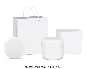 white jar of hand cream or gel with a silver stripe for your design Mock Up Vector EPS10