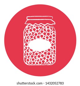 White jar with jam on a red background. Silhouette. Vector illustration.