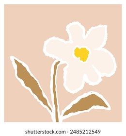 White jasmine botanical flower framed Minimal Art Print Hand drawn leaves shapes matisse style, naive art, contemporary backgrounds. plant vector illustration