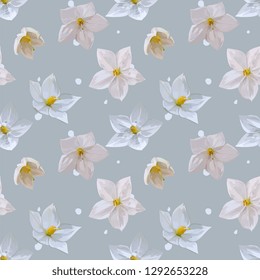 White Jasmine Flowers Vector Seamless Pattern