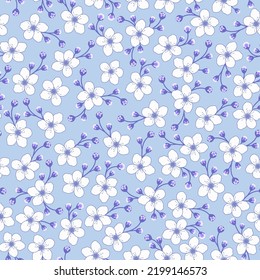patrón de jazmín blanco sin costuras. impresión floral azul. flores de cerezo en flor en verano. estilo japonés vintage. bueno para tela, vestido, kimono, papel pintado, moda.