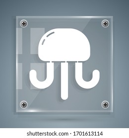 White Jellyfish icon isolated on grey background. Square glass panels. Vector Illustration