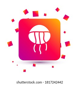 White Jellyfish icon isolated on white background. Square color button. Vector