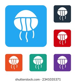 White Jellyfish icon isolated on white background. Set icons in color square buttons. Vector