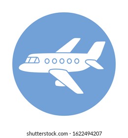 White jet airplane icon flat cartoon