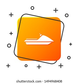 White Jet ski icon isolated on white background. Water scooter. Extreme sport. Orange square button. Vector Illustration